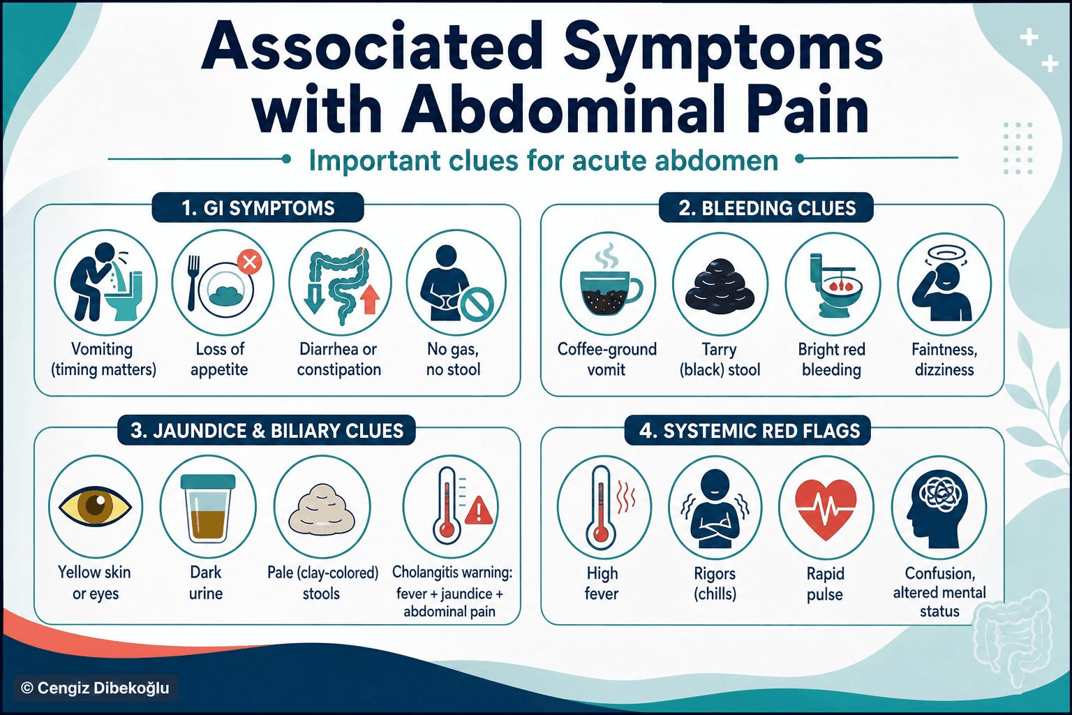 Associated symptoms of acute abdomen — educational figure