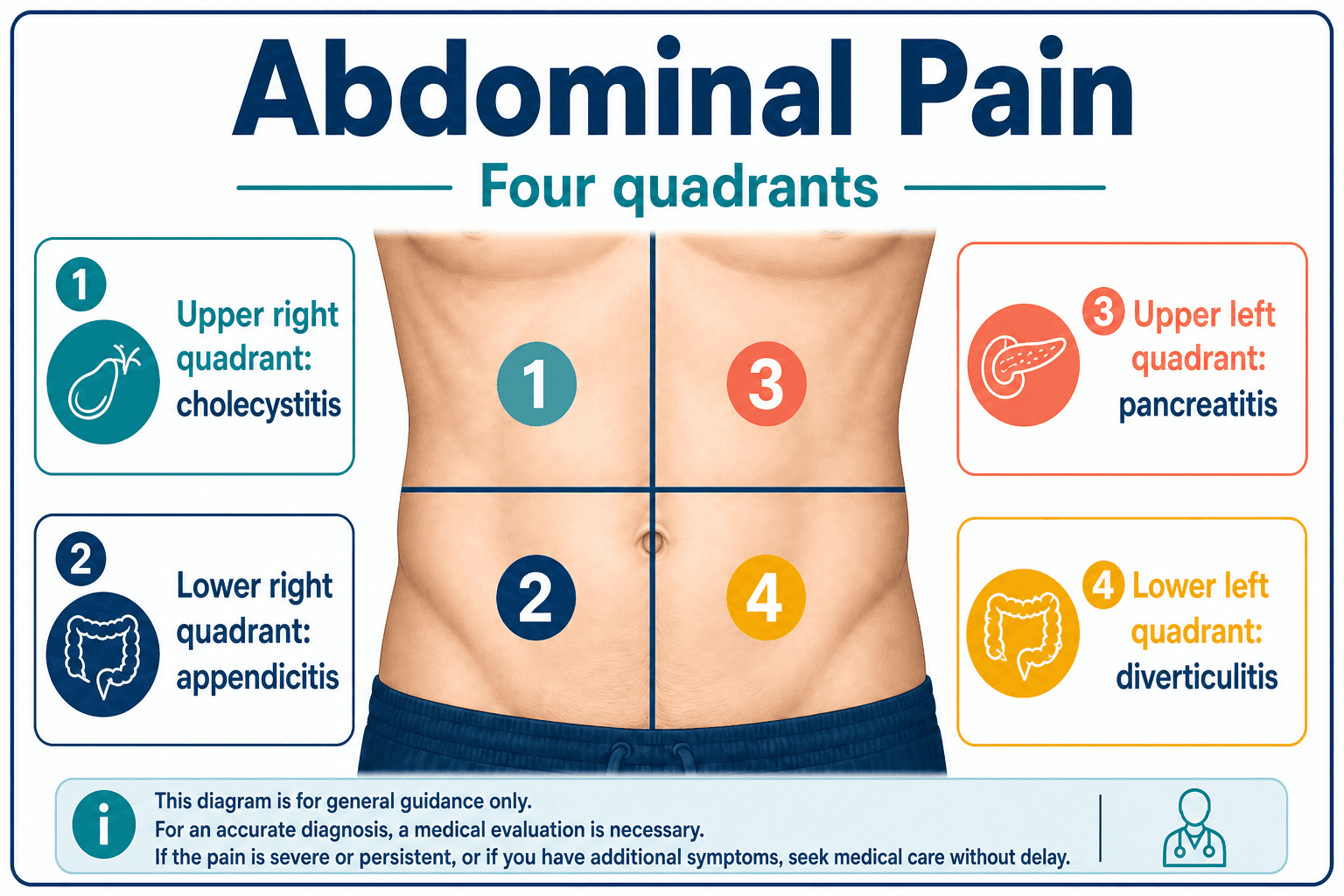 Abdominal pain quadrants — educational figure