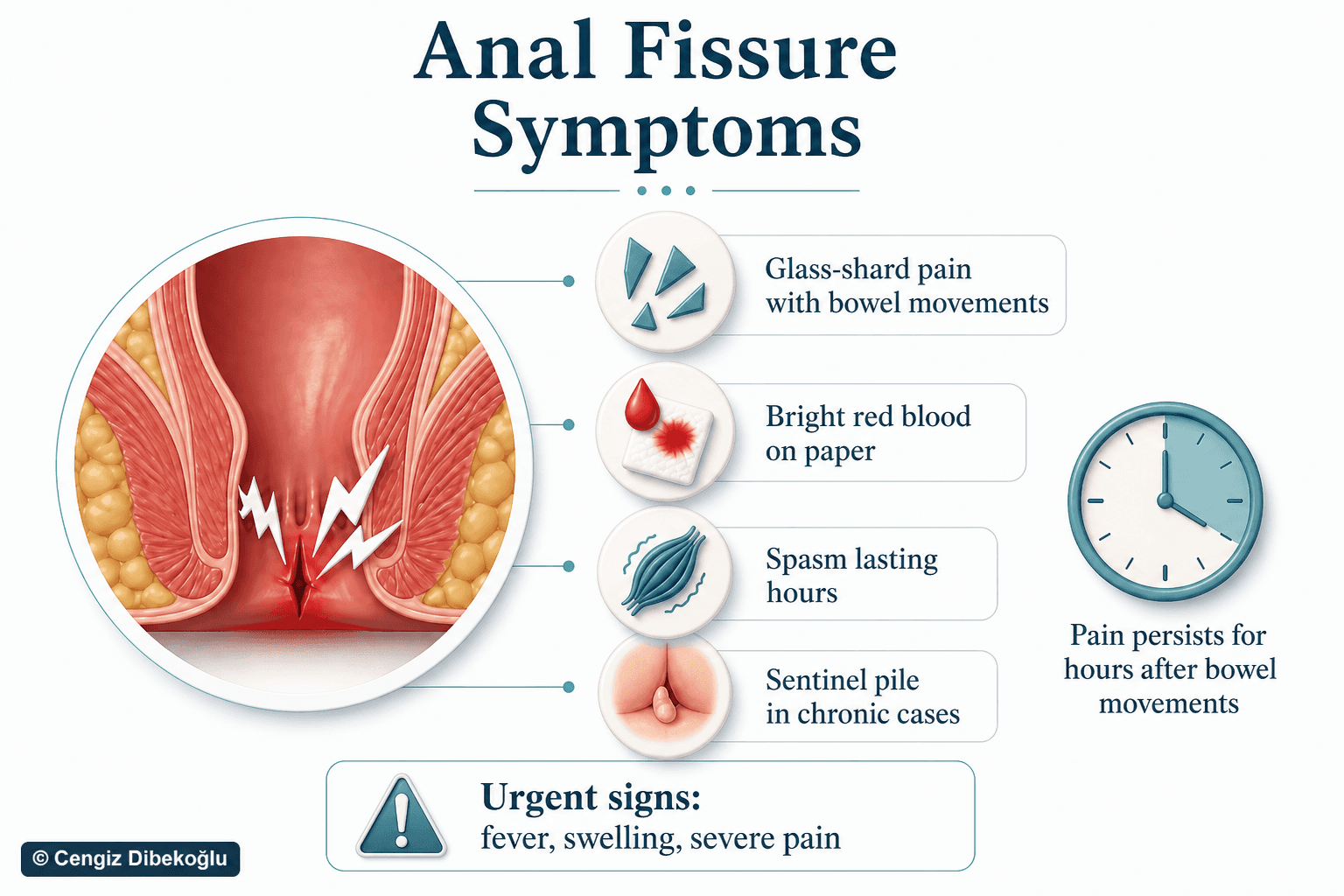 Anal fissure symptoms — educational figure