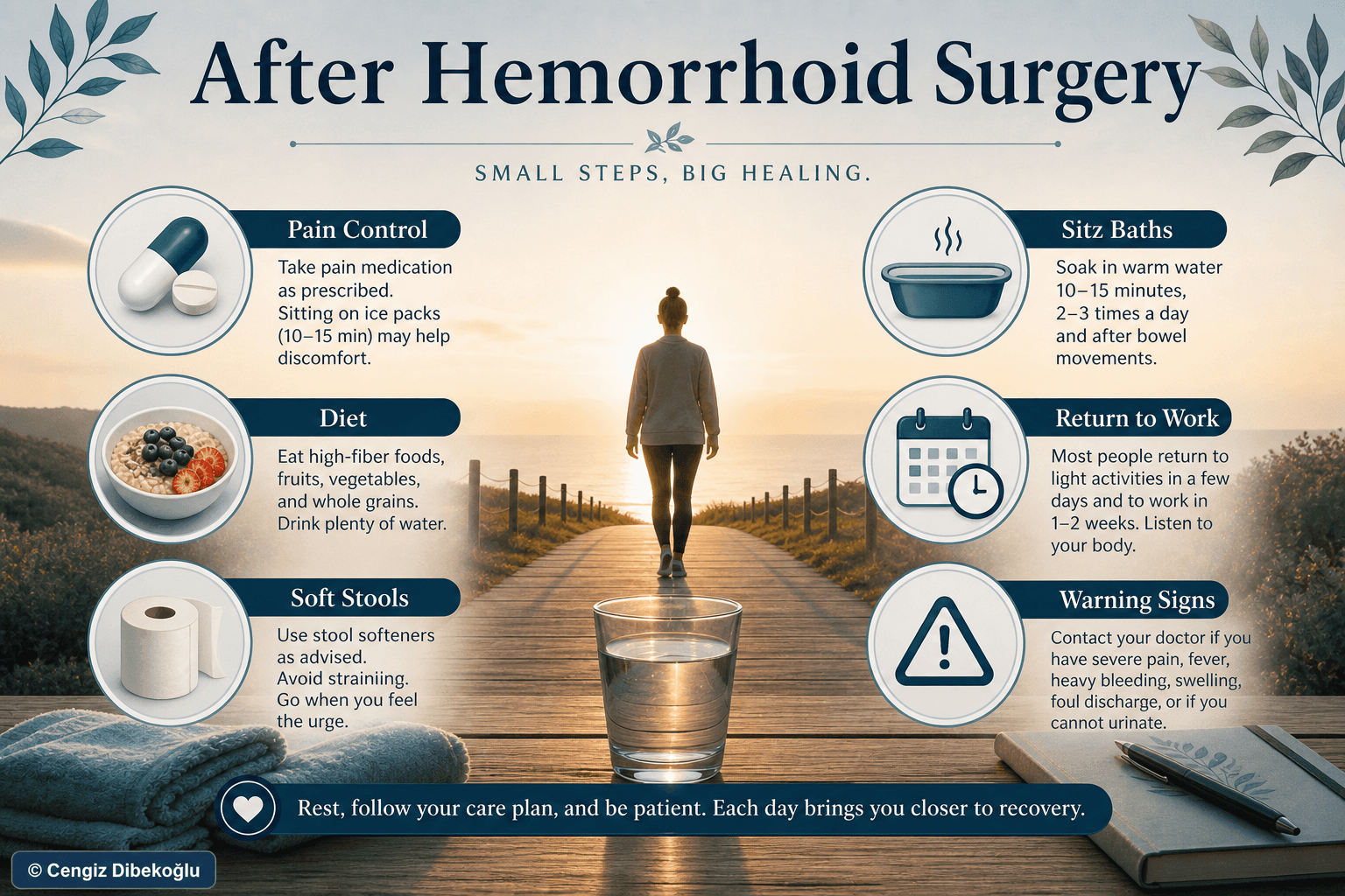 Hemorrhoid surgery recovery — educational figure