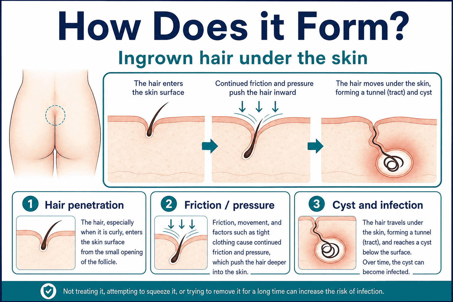 Causes of pilonidal disease — educational figure