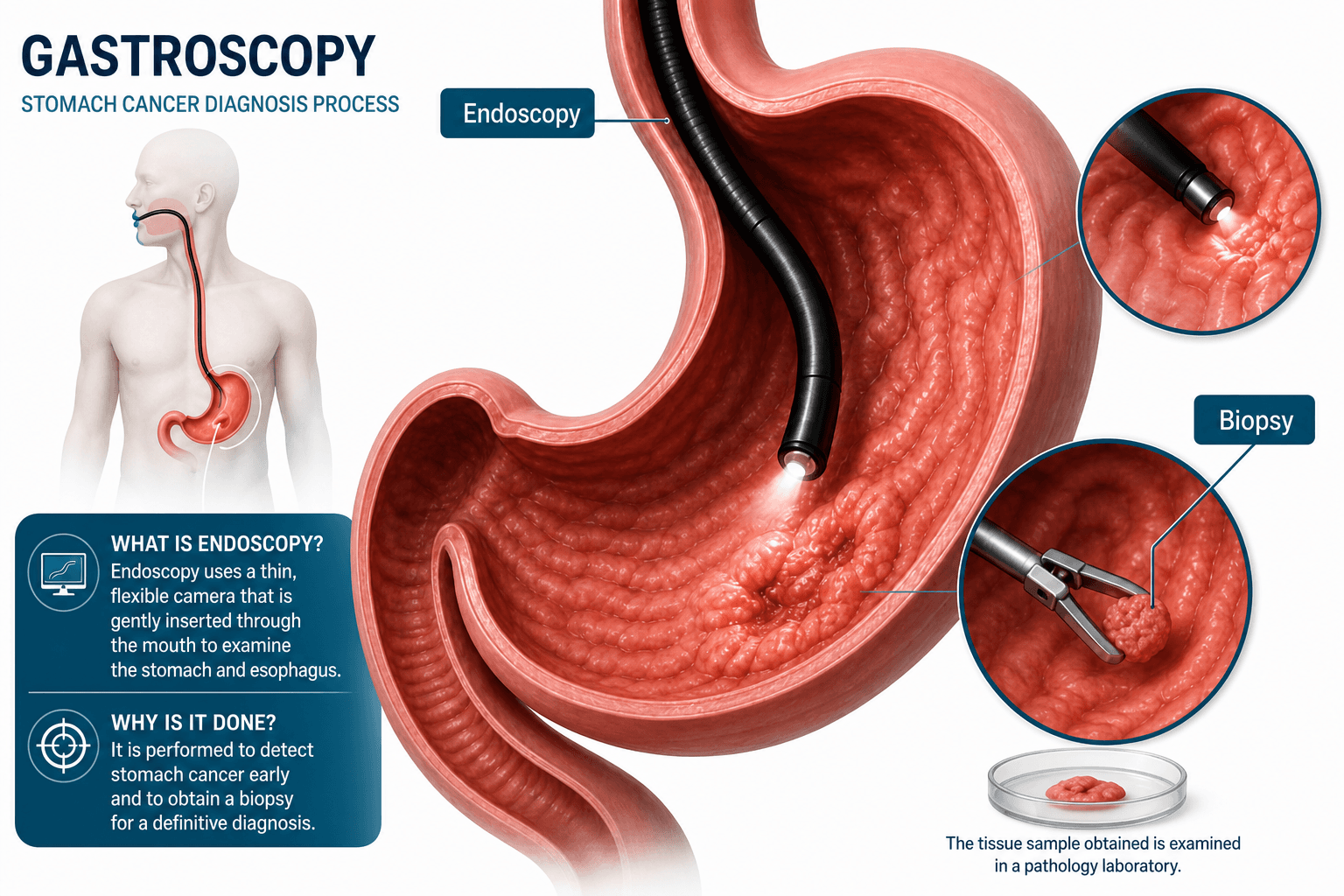 Gastric cancer diagnosis — educational figure