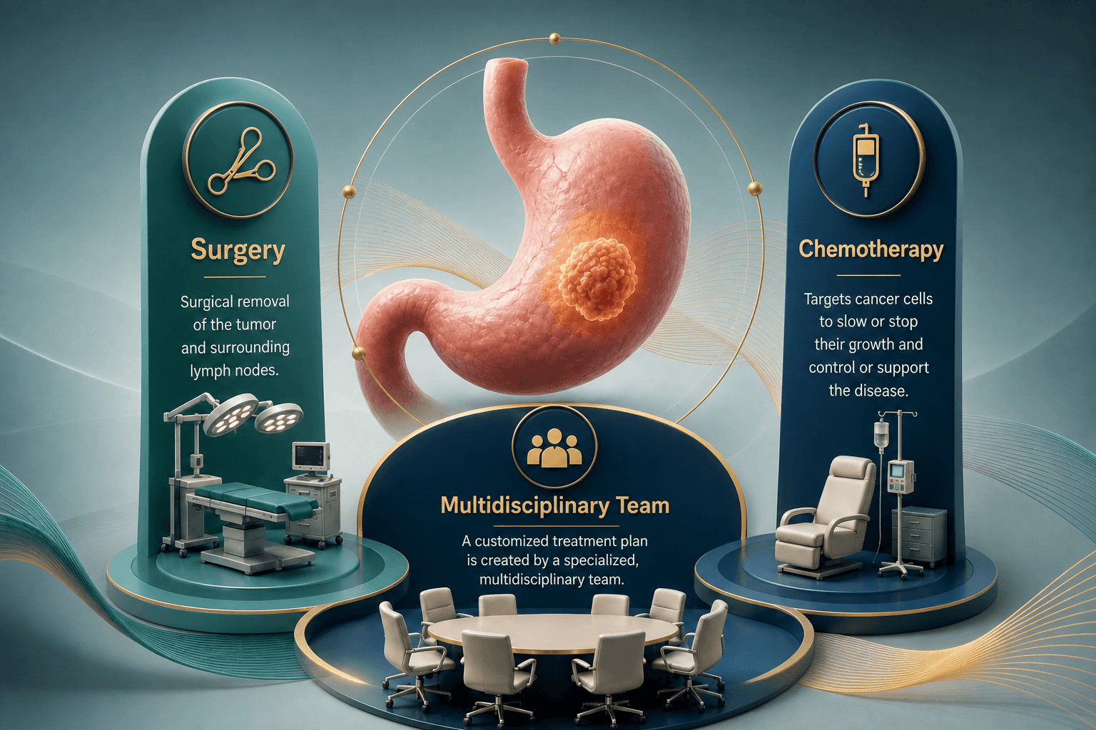 Gastric cancer treatment — educational figure