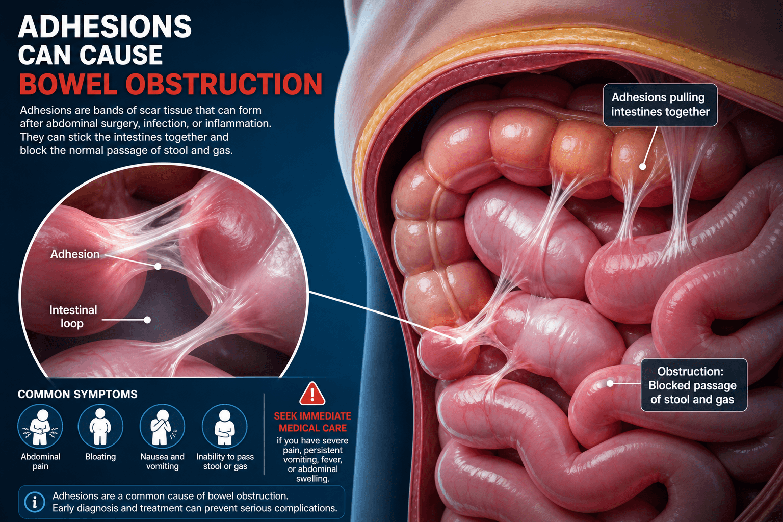 Adhesions and obstruction — educational figure
