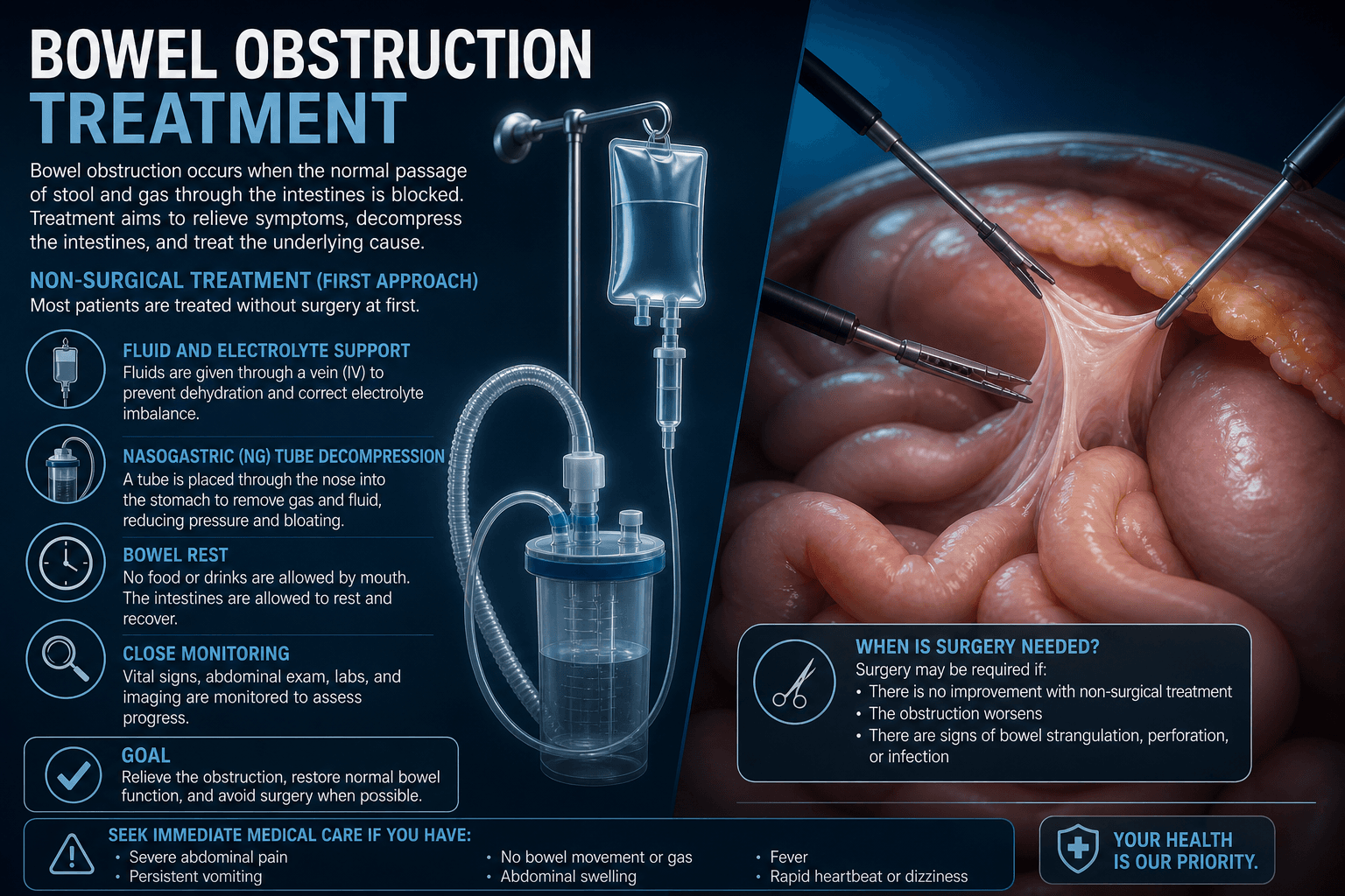 Bowel obstruction treatment — educational figure
