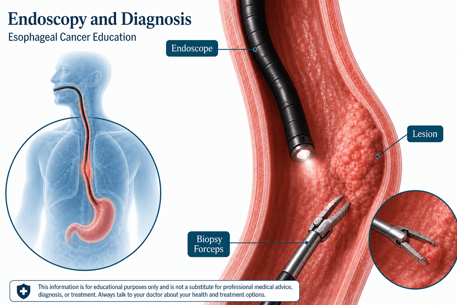 Esophageal cancer diagnosis — educational figure