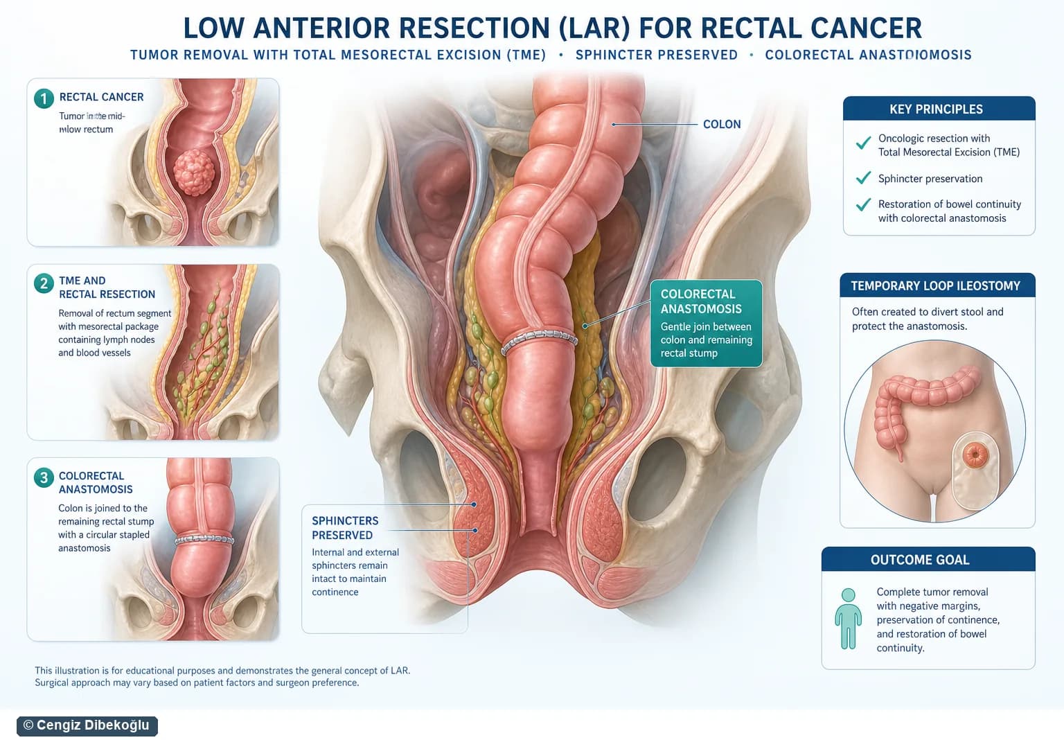 3D şema: low anterior rezeksiyon sonrası fonksiyon