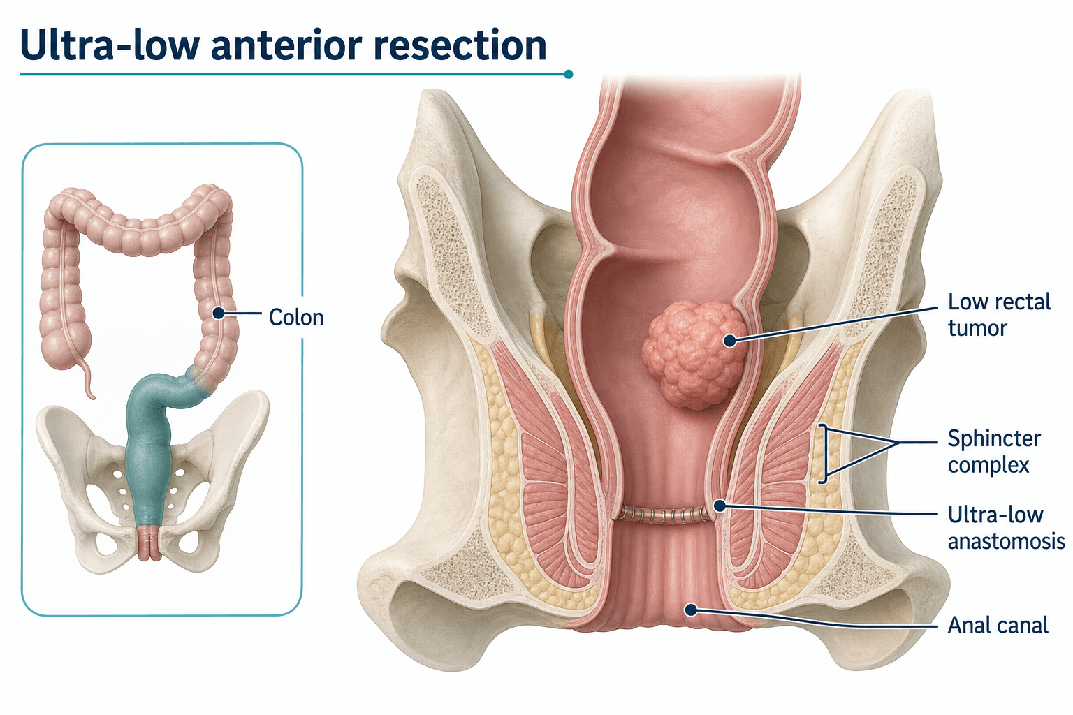 3D diagram: local excision for early rectal cancer