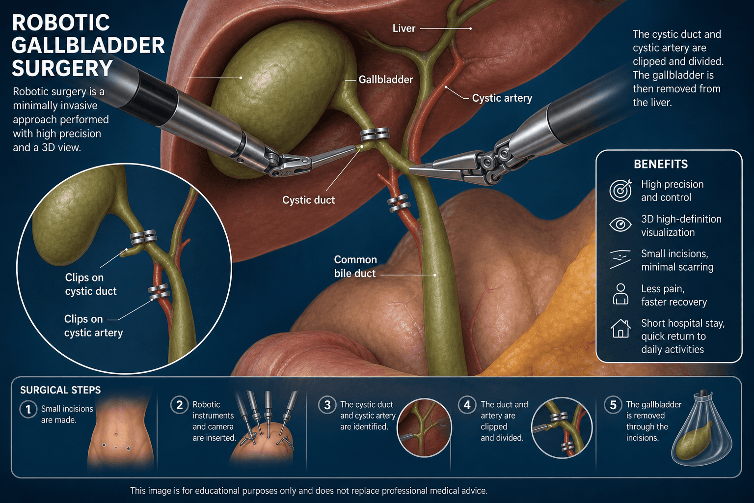 Robotic gallbladder surgery — English educational figure