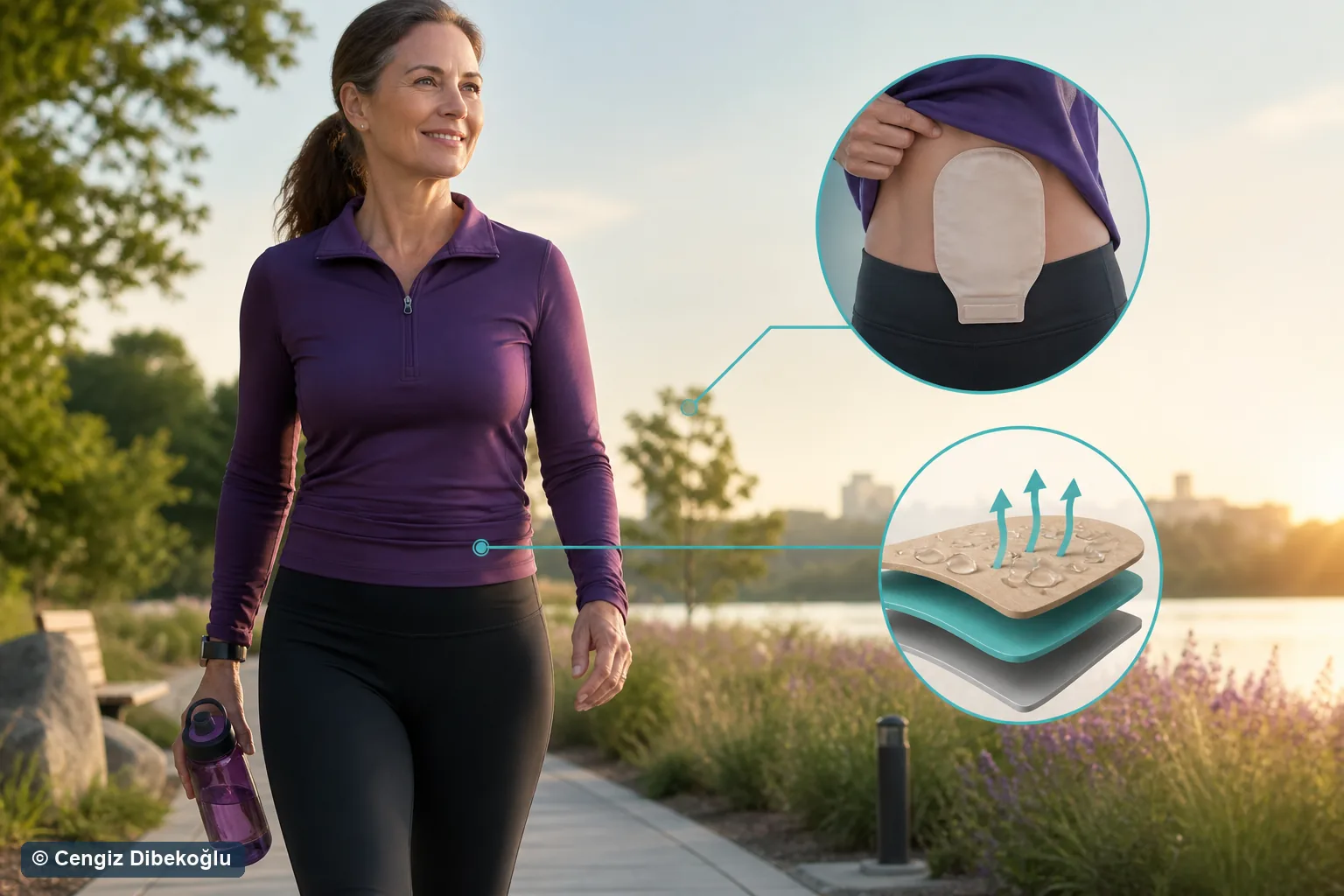 3D diagram: travel and exercise with stoma