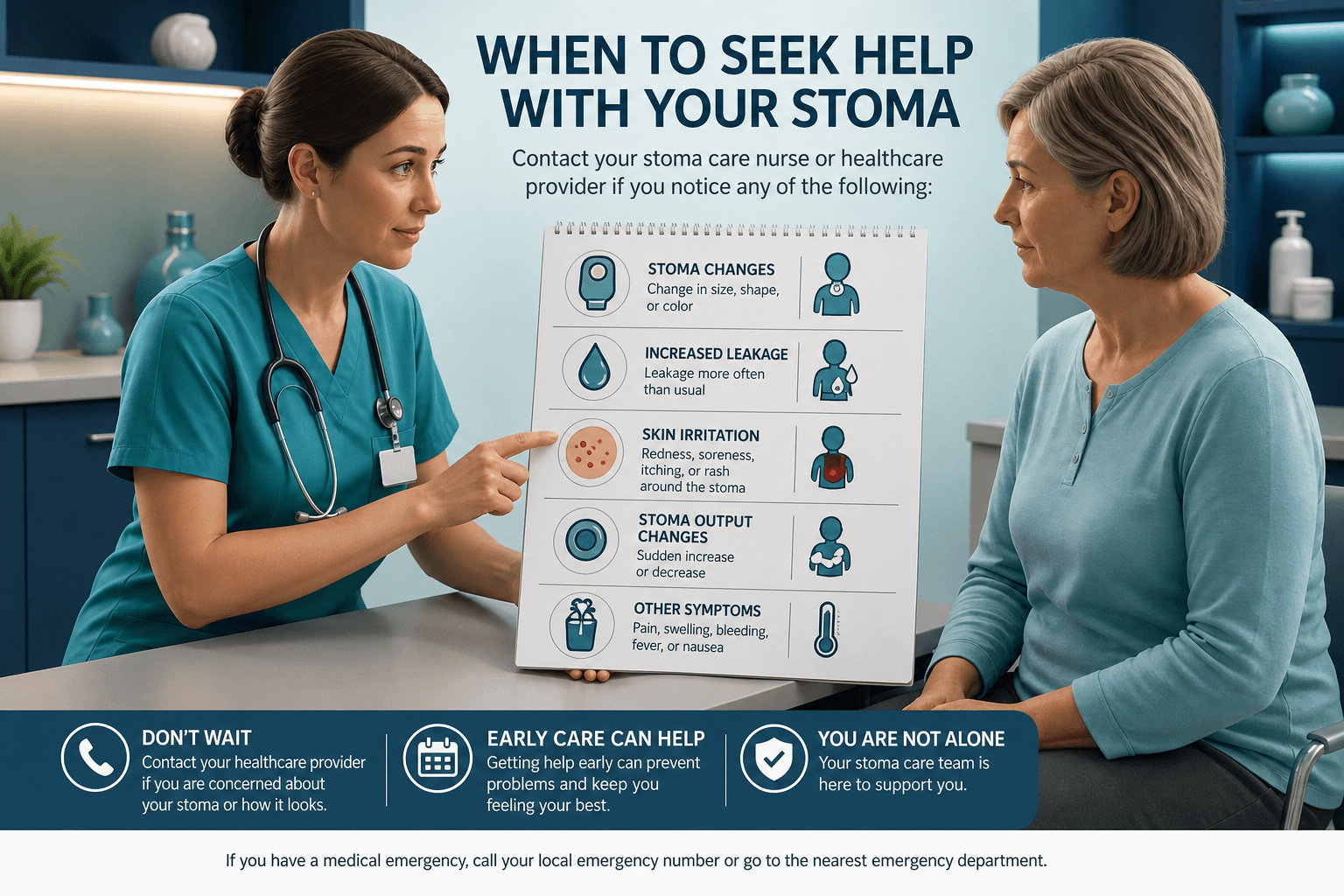 When to seek help with a stoma — educational figure