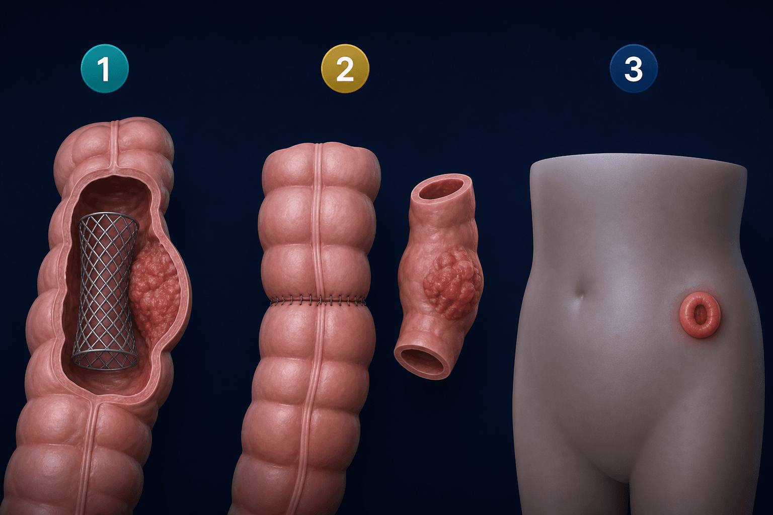 Üç boyutlu seçenekler: stent, anastomozlu rezeksiyon veya stomali rezeksiyon