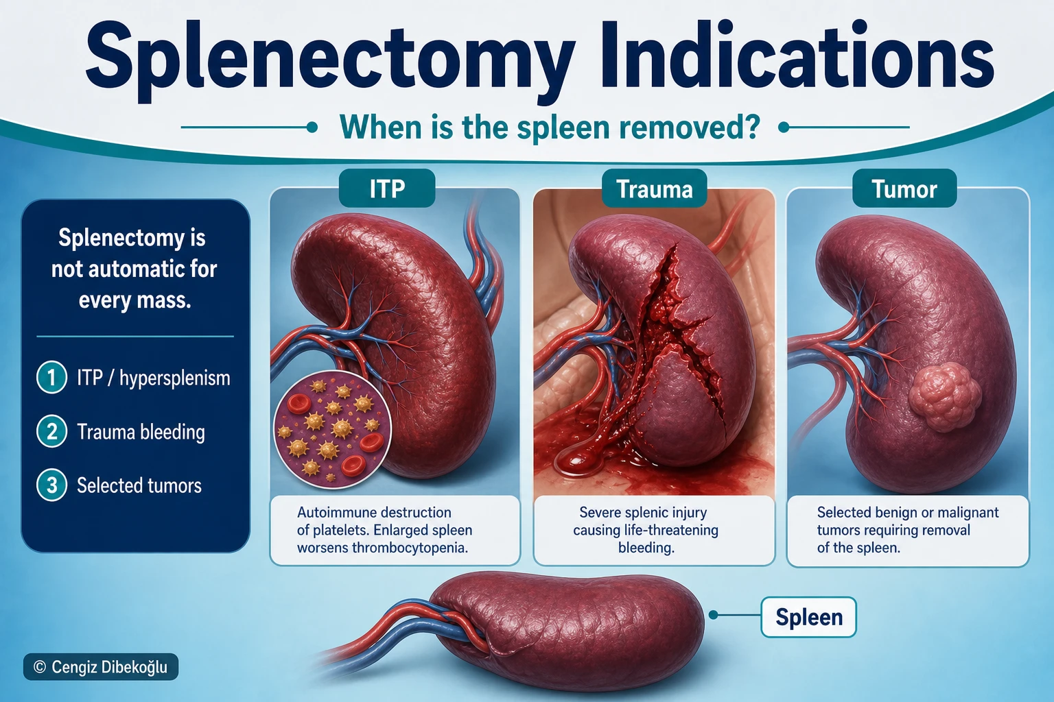 3D diagram: Splenectomy indications