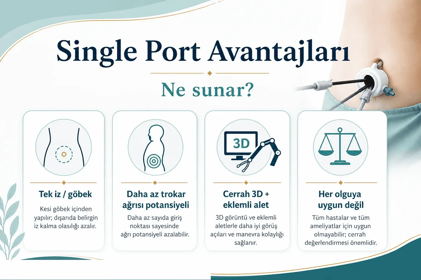 3D eğitim şeması: single port robotik cerrahi avantajları