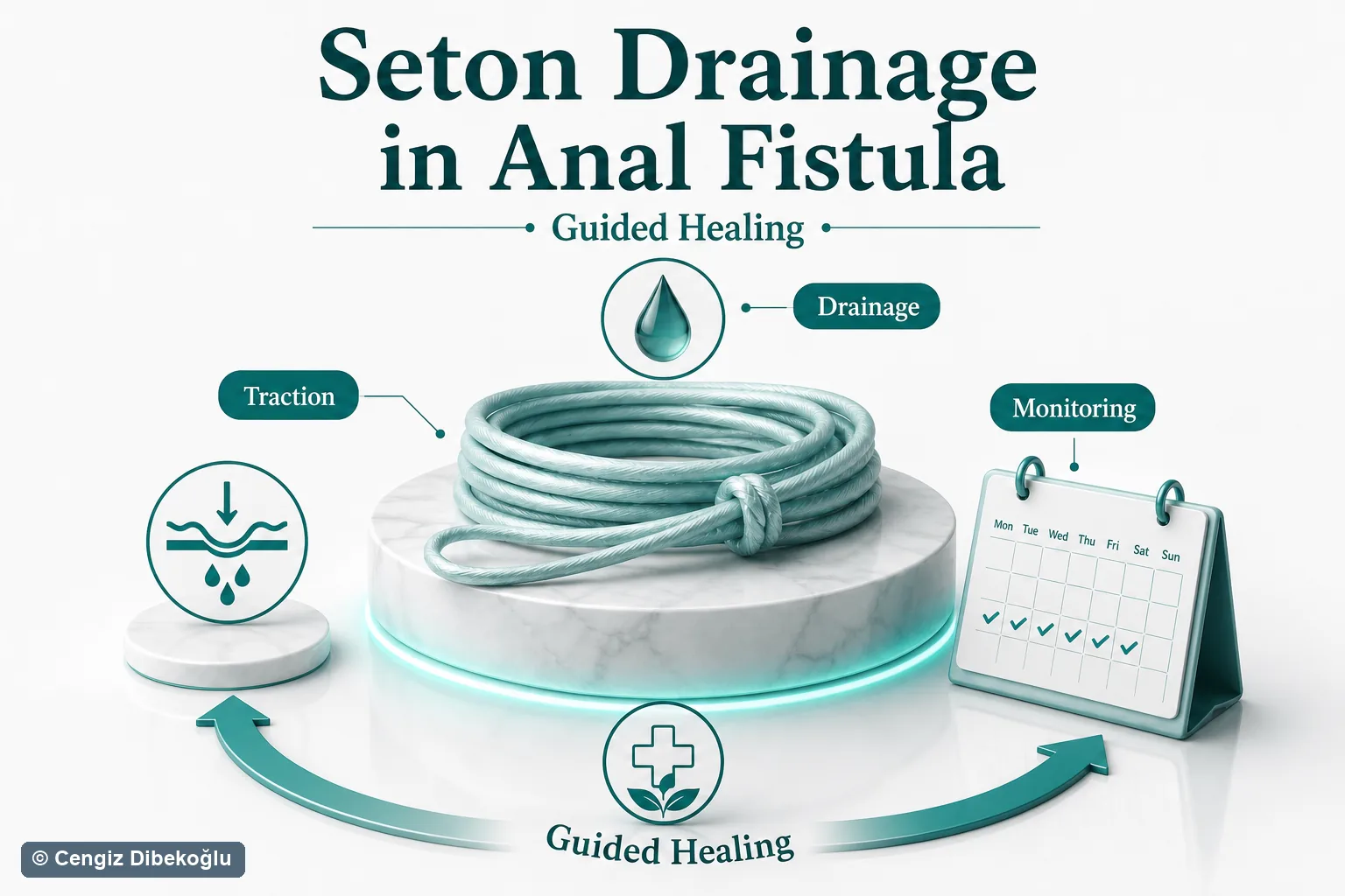 3D diagram: Seton — seton drainage for anal fistula