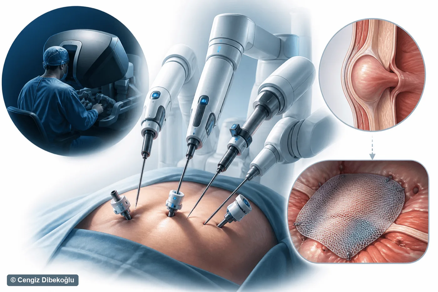 3D diagram: Robotic repair — robotic hernia repair