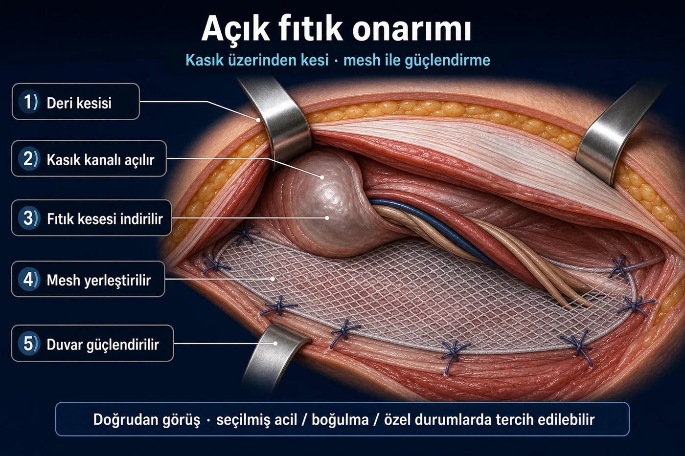 3D eğitim şeması: açık fıtık onarımı