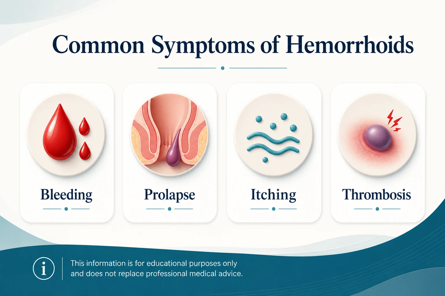 3D diagram: Symptoms — hemorrhoid symptoms