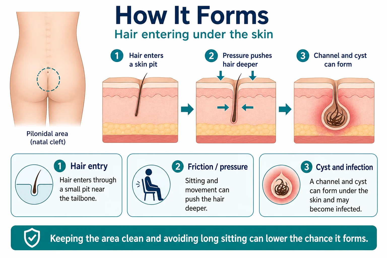 3D diagram: Causes — causes of pilonidal disease