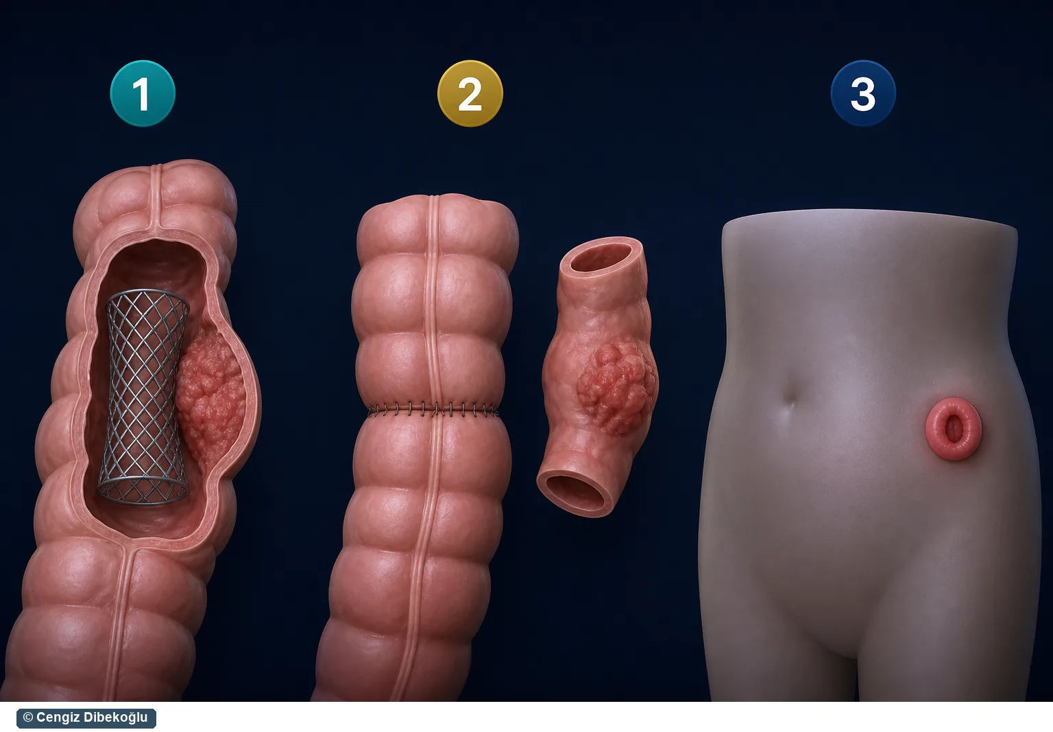 Üç boyutlu seçenekler: stent, anastomozlu rezeksiyon veya stomali rezeksiyon