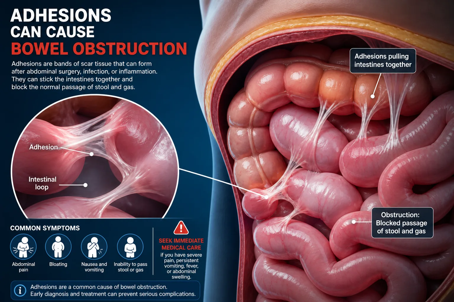 3D diagram: Adhesions — adhesions and obstruction
