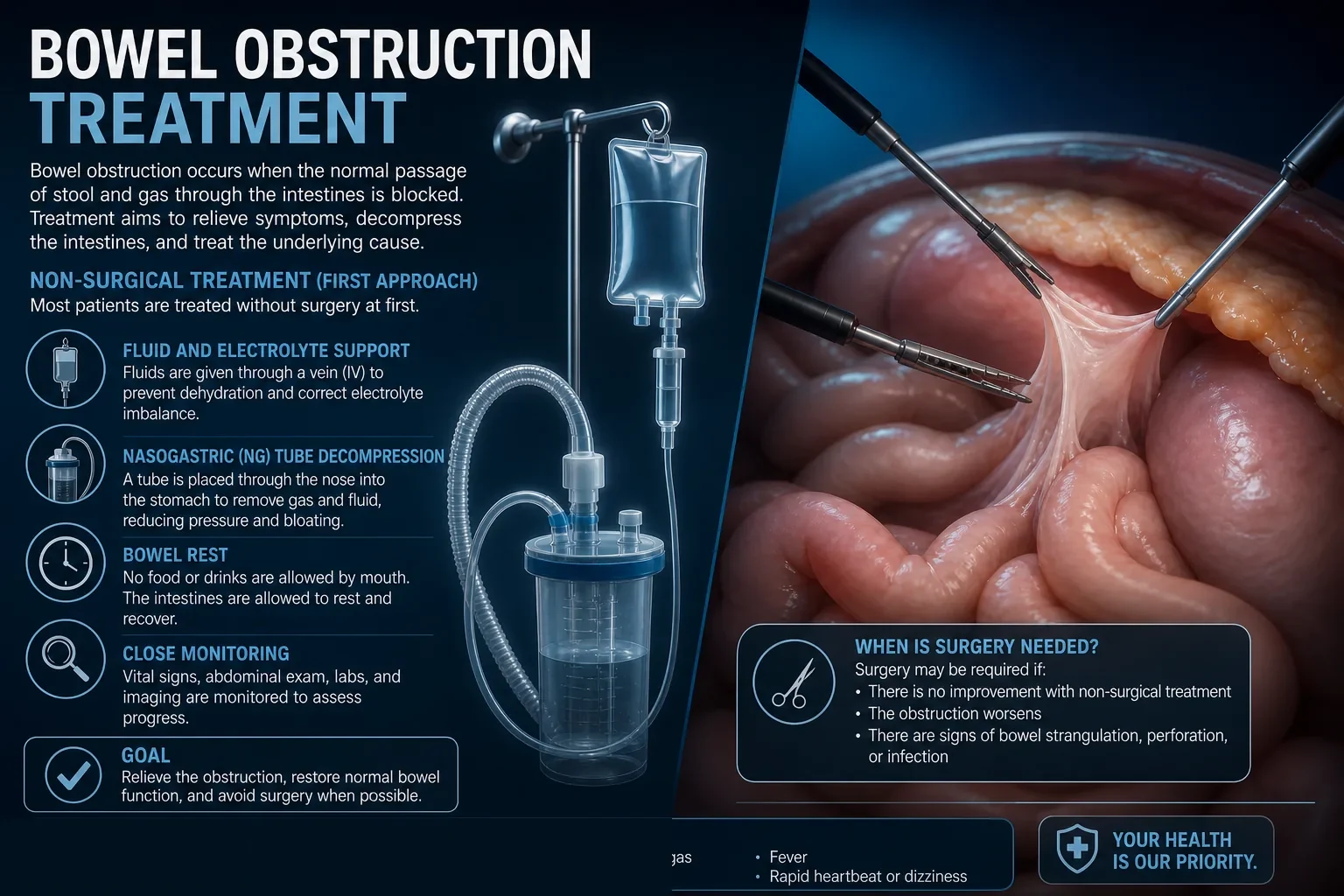 3D diagram: Treatment — bowel obstruction treatment