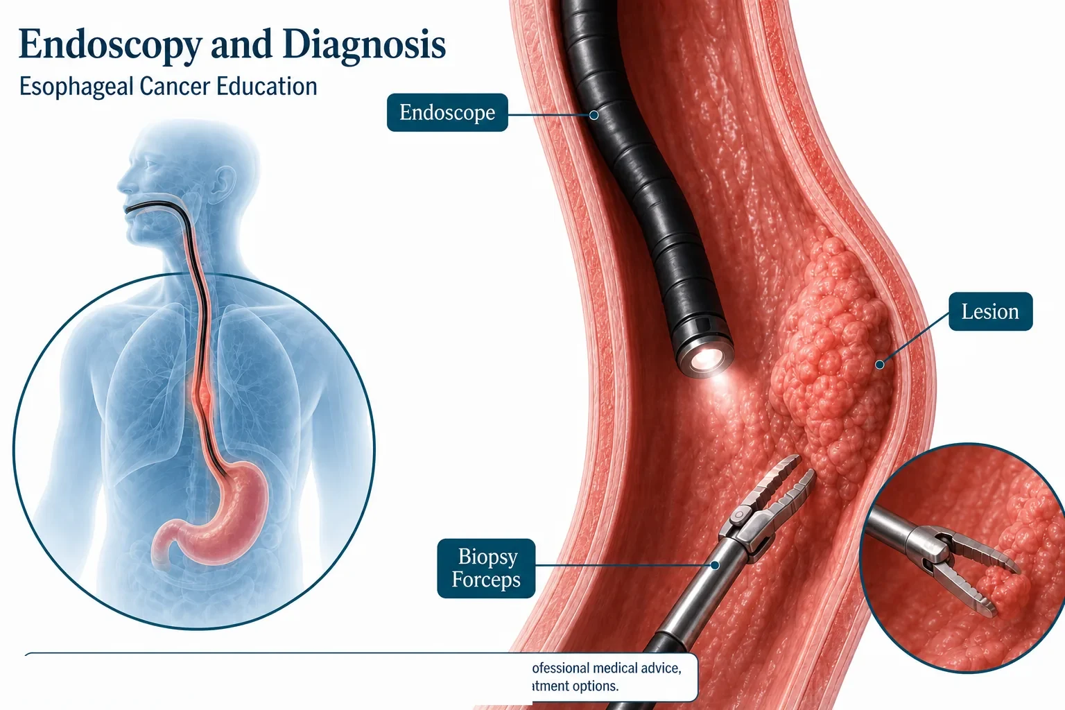 3D diagram: Diagnosis — esophageal cancer diagnosis