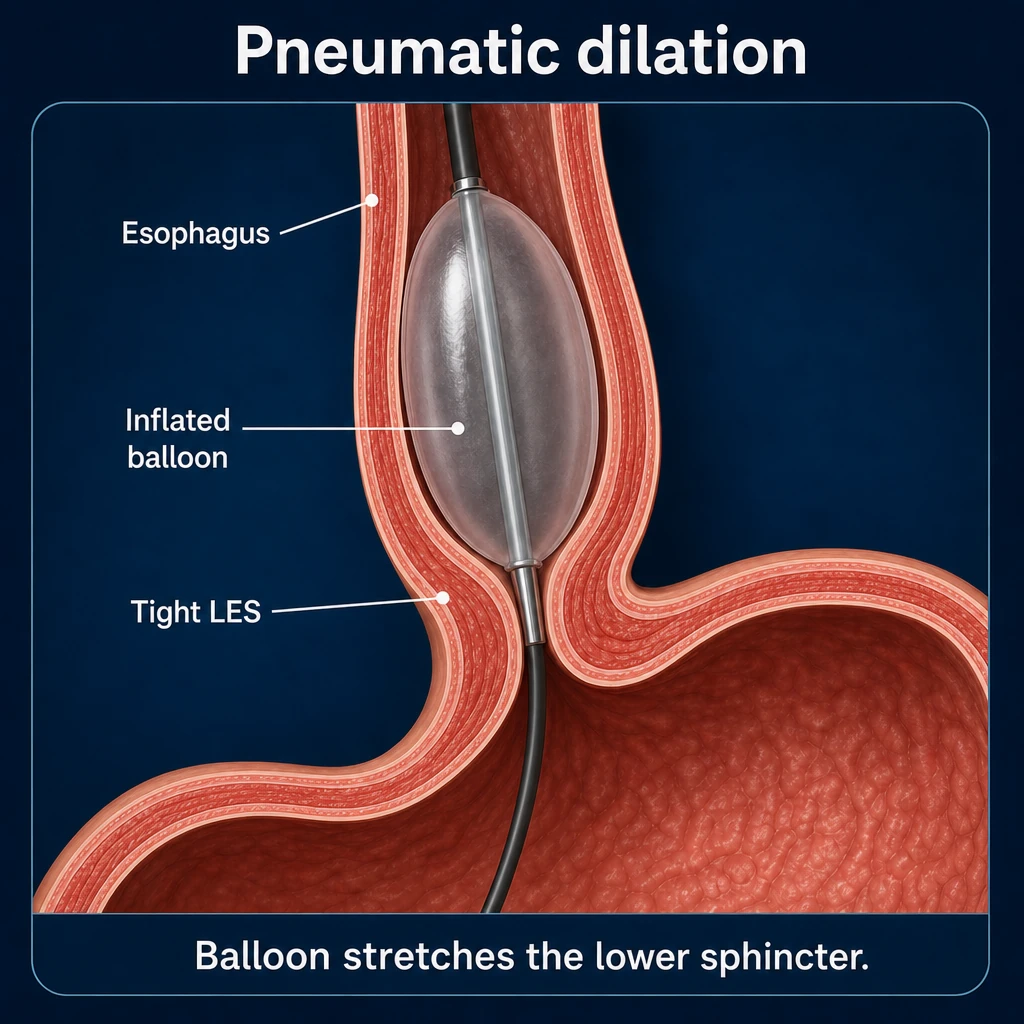 3D diagram: achalasia — pneumatic dilation