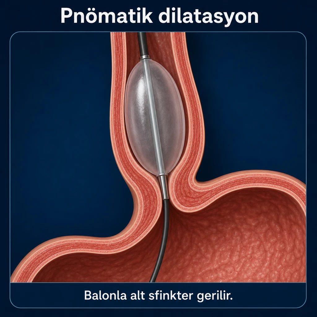 3D şema: akalazya — pnömatik dilatasyon