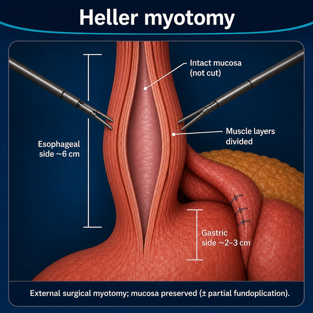 3D diagram: achalasia — Heller myotomy