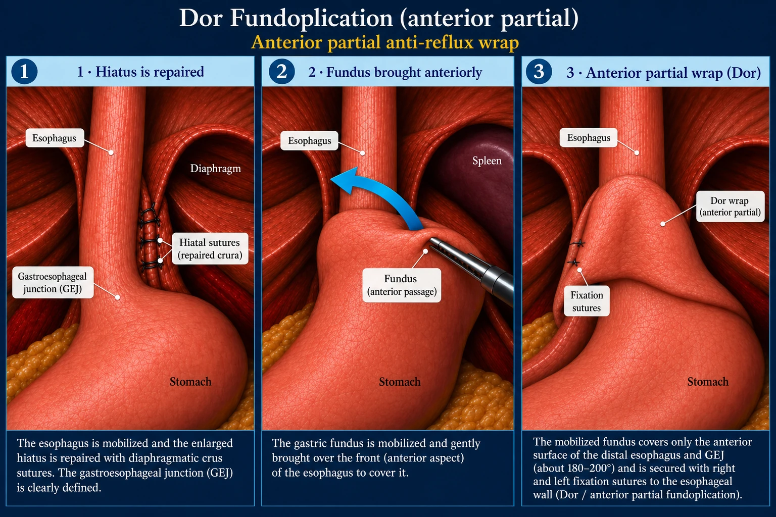 3D diagram: Dor fundoplication (anterior partial wrap)