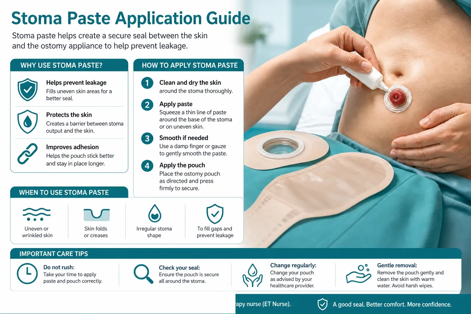 3D diagram: Bag care — ostomy bag care